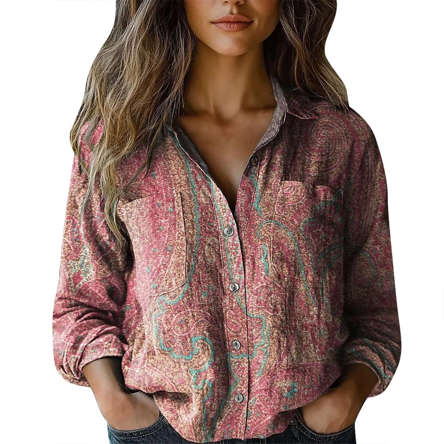 Womens V-neck Printed Blouseshirt
