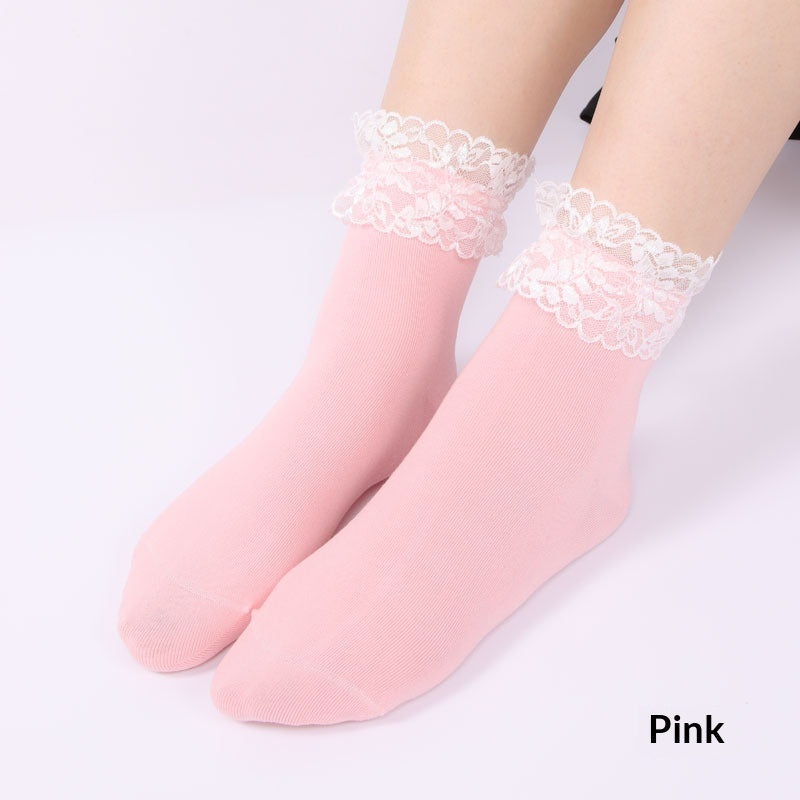 Cotton Socks With Lace Trim For Girls