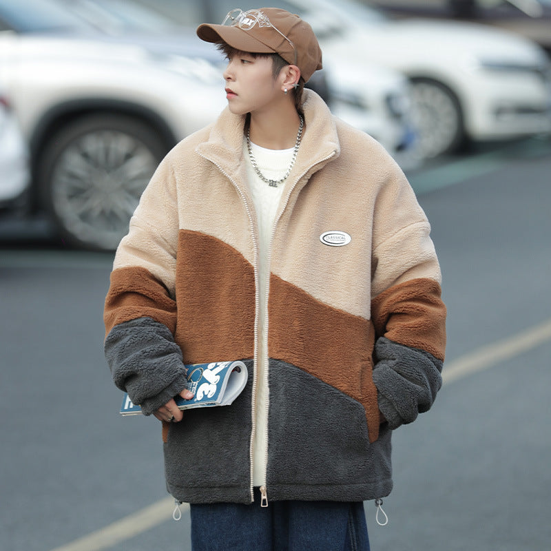 Color Stitching Thickened Cotton Cashmere Jacket