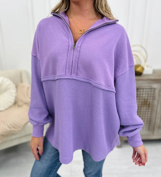 Dametøj Løs Lynlås Patchwork Sweater