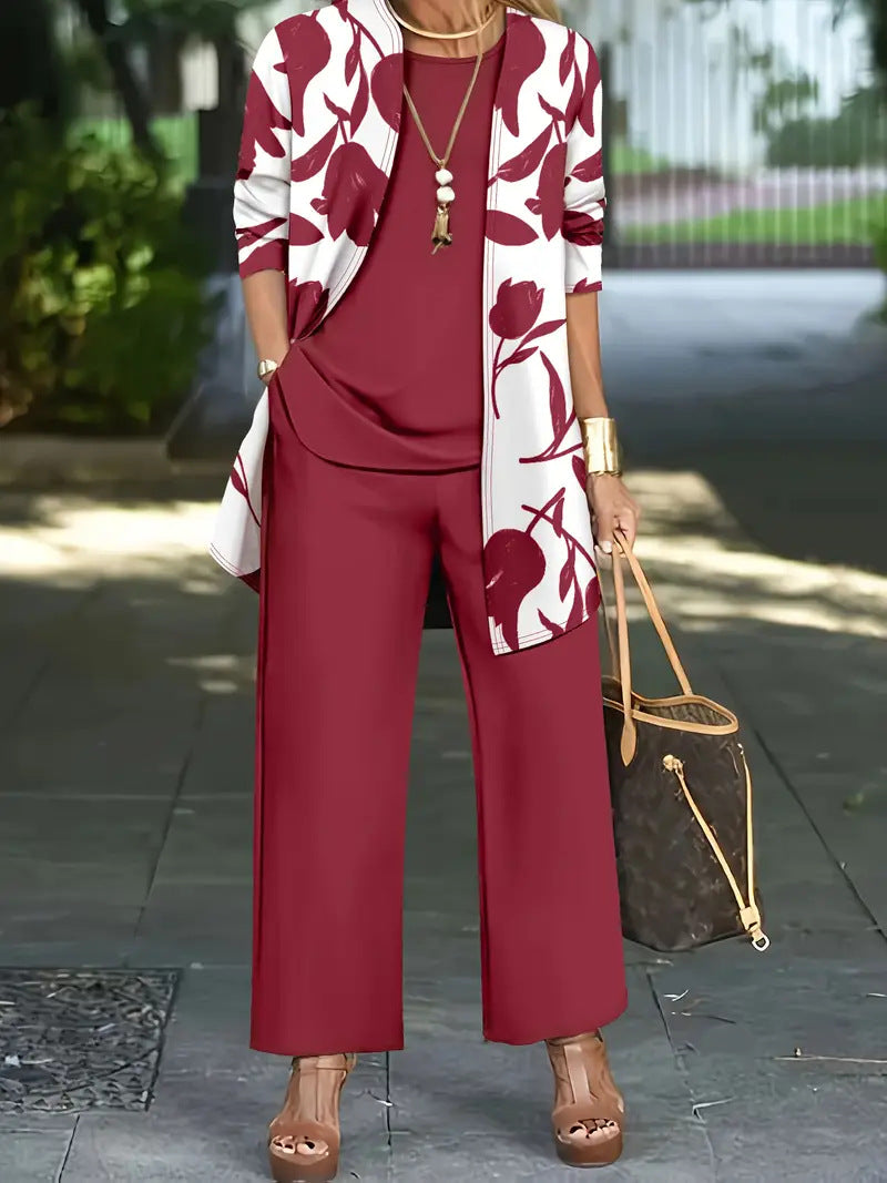 Casual 3D Printed 3-Piece Set Top Vest And Pants