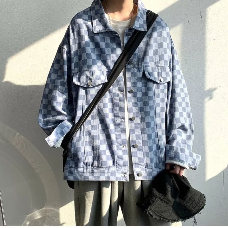 Retro American Style Chessboard Plaid Coat For Men