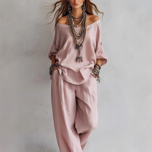 Women's Casual Loose Top And Wide-Leg Pants Set