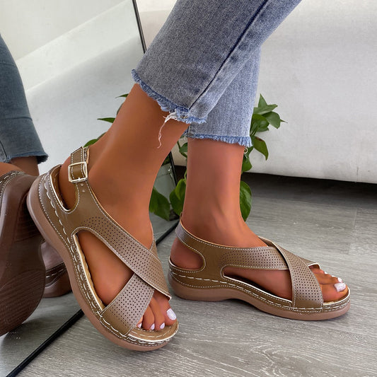 Wedge Heel European And American Casual Large Size Women's Shoes Solid Color Women's Sandals
