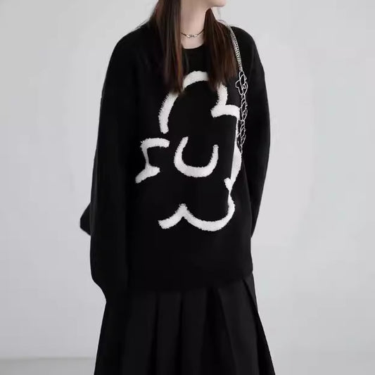 Atmosphere Black Knitted Pullover Sweater For Women