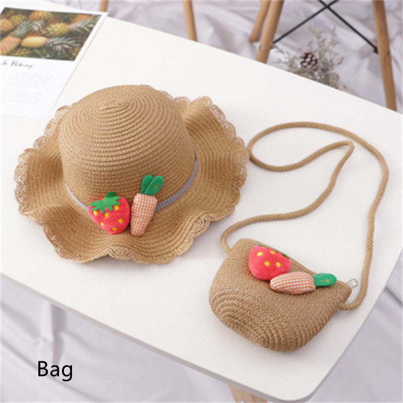 Children's Big Brim Shade Beach Straw Hat Bag