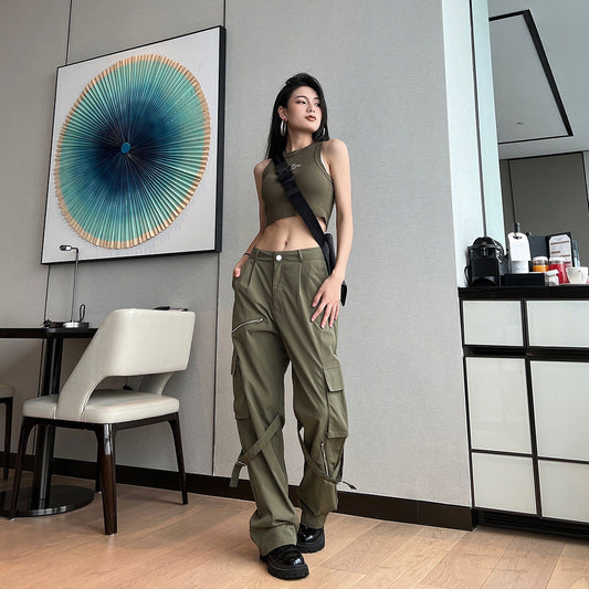 Retro Slimming Overalls With Multiple Pockets