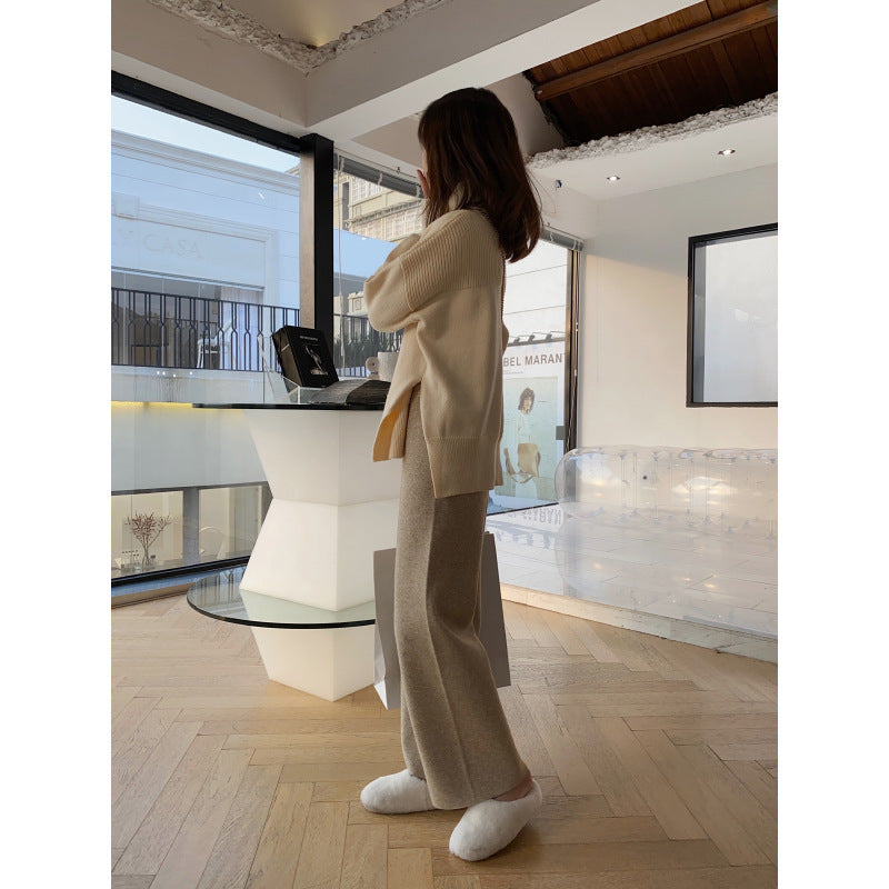 Women's Autumn And Winter Knitting Wide-leg Pants High Waist Drooping Mopping Casual