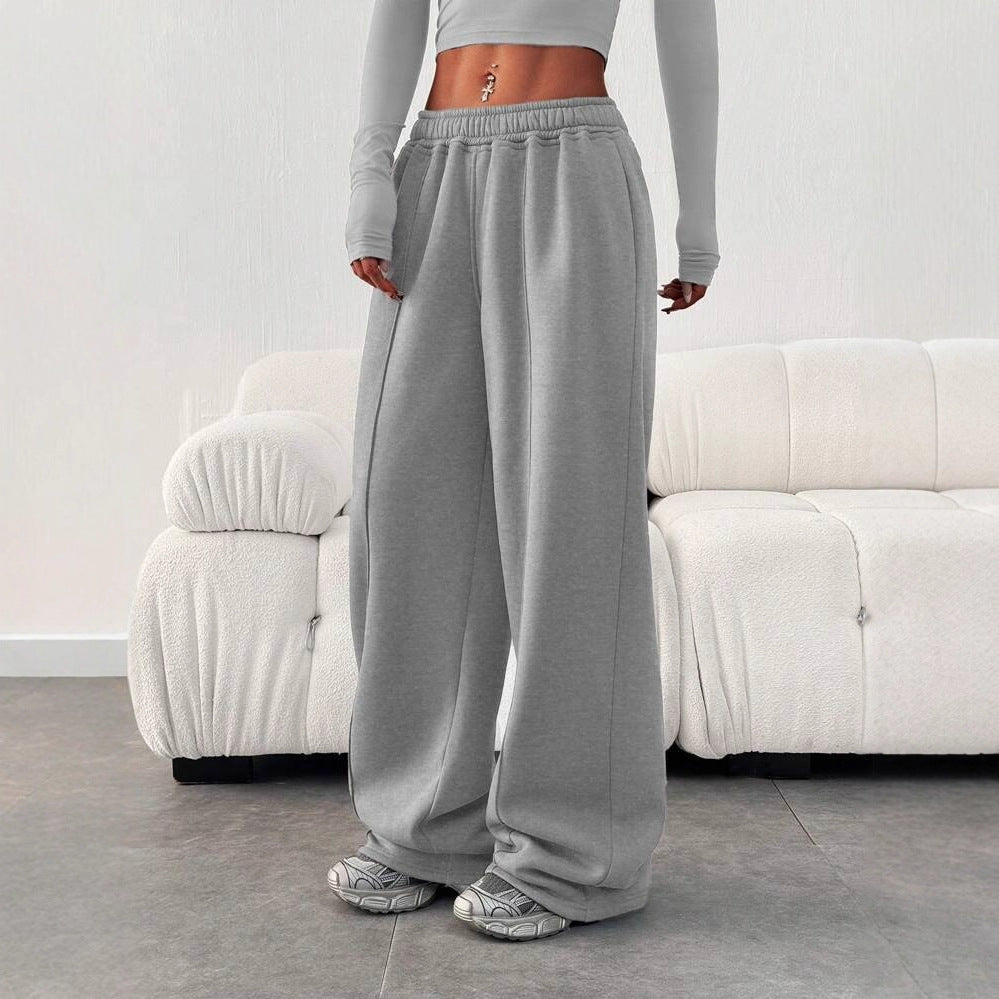 European And American-style Solid-color Waist-cinching Slimming Straight-leg Pants