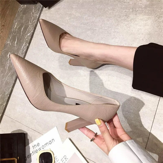 Spring And Autumn New Net Red French Black High Heels