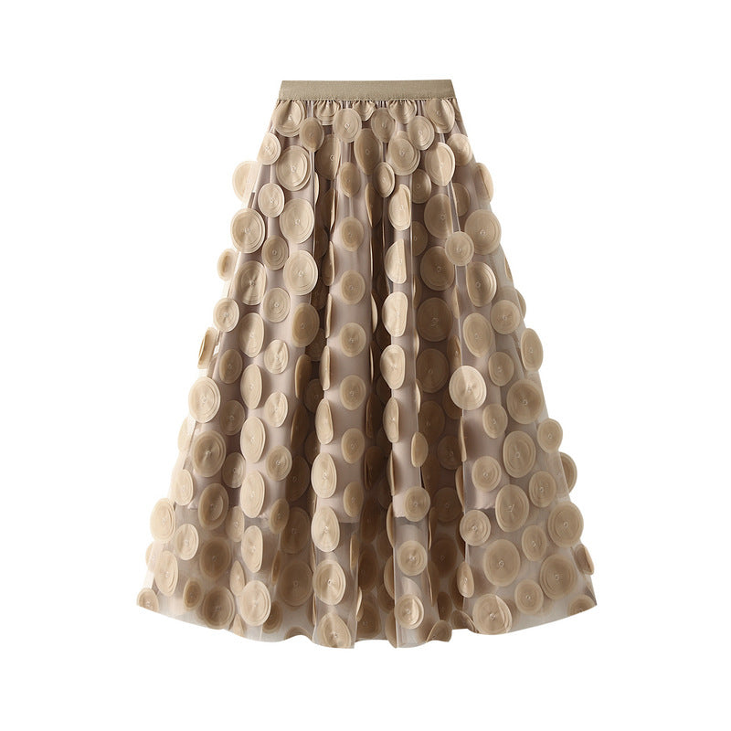 Three-dimensional Polka Dot Black Mesh Skirt