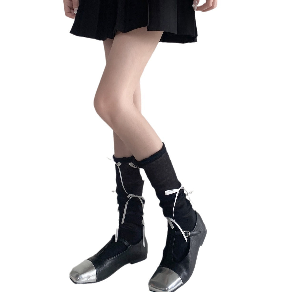 Thin Bubble Mouth Pile Style Calf Socks Bow Socks