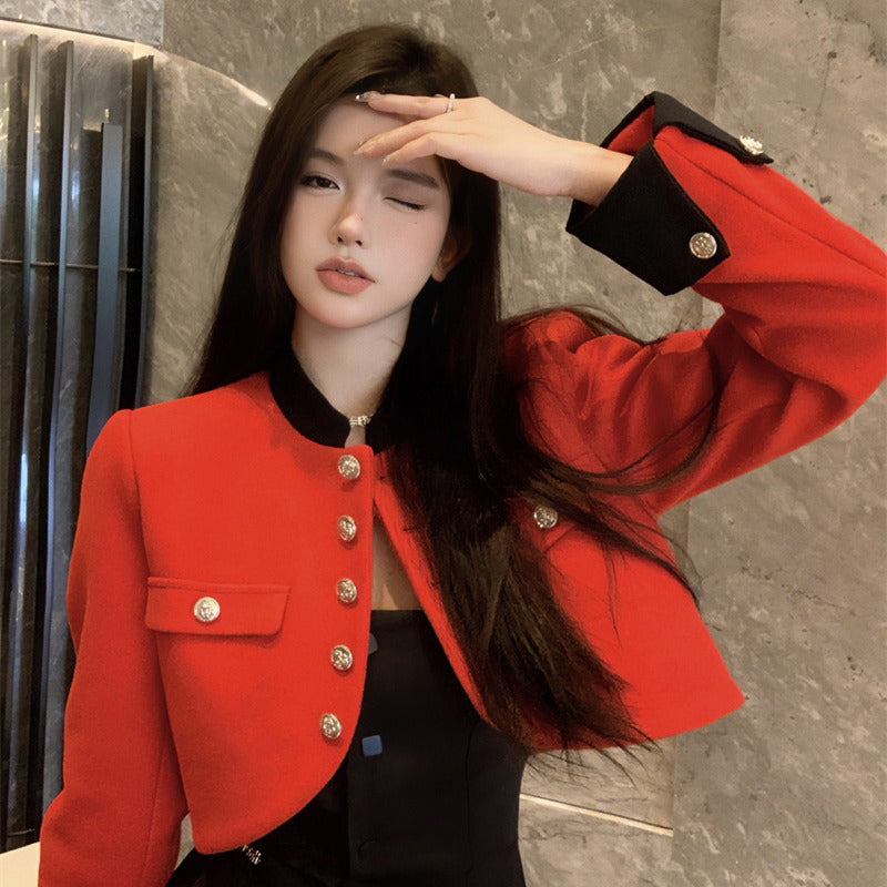 Celebrity Temperament British Retro Stitching Contrast Color Coat