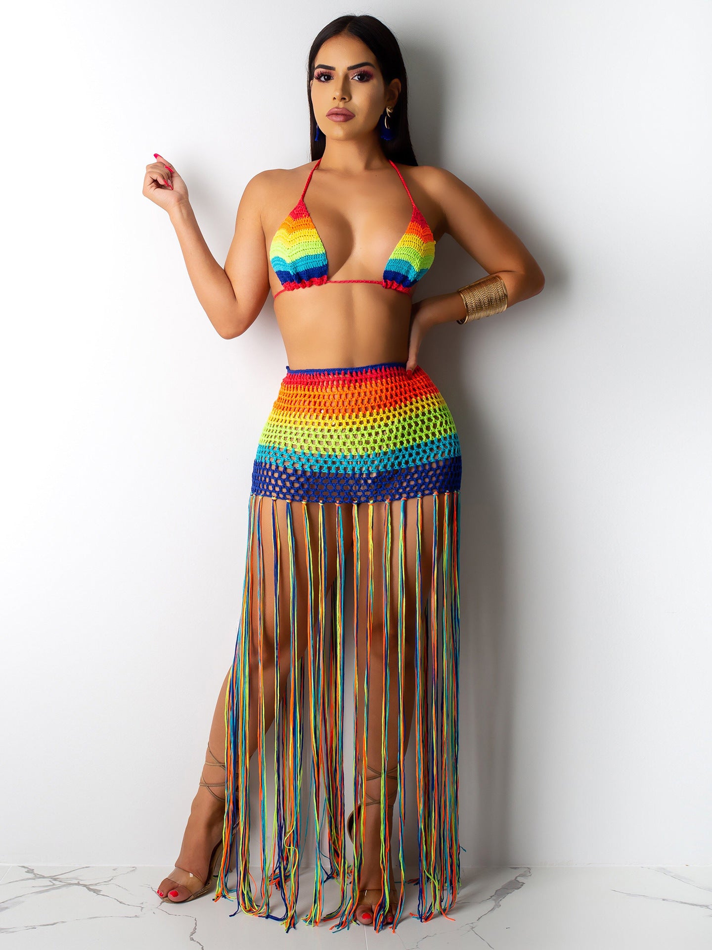 Women's Handmade Crocheted Tassel Casual Suit
