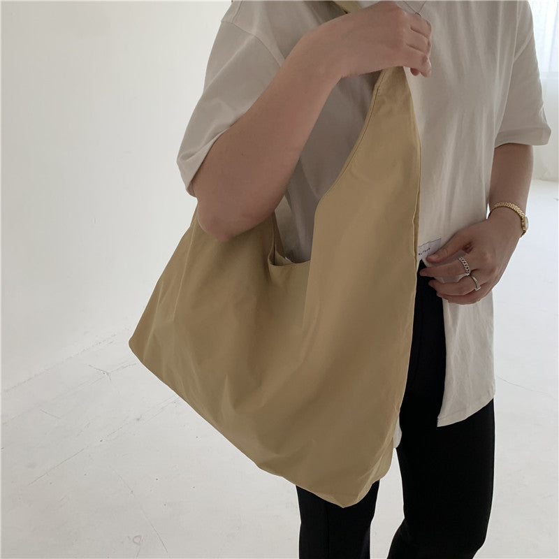 Large Capacity Single Shoulder Handbag Shopping Bag Solid Color