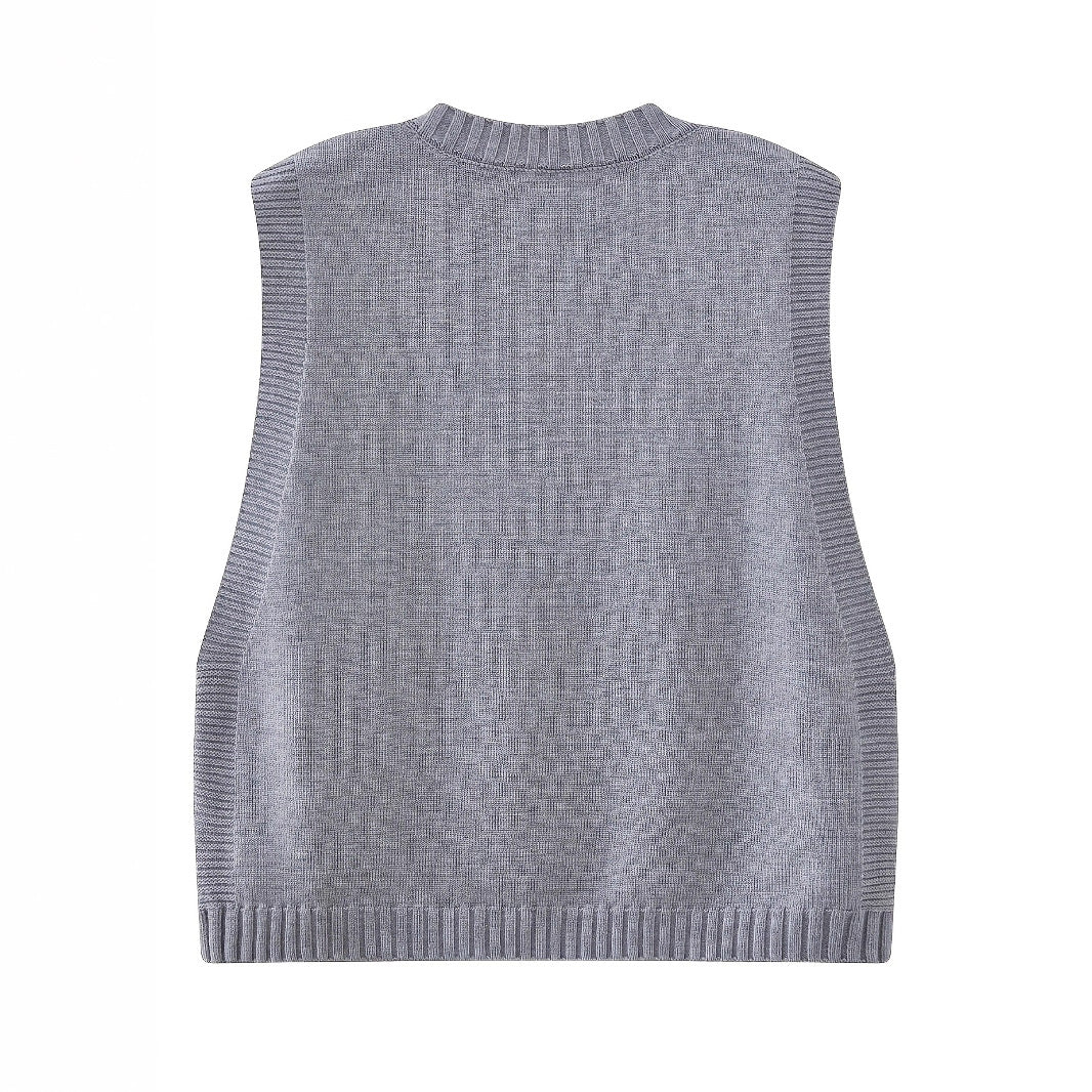 Casual Single-Breasted Shirt Bow-Decorated Knitted Vest And Casual Pants Three-Piece Set