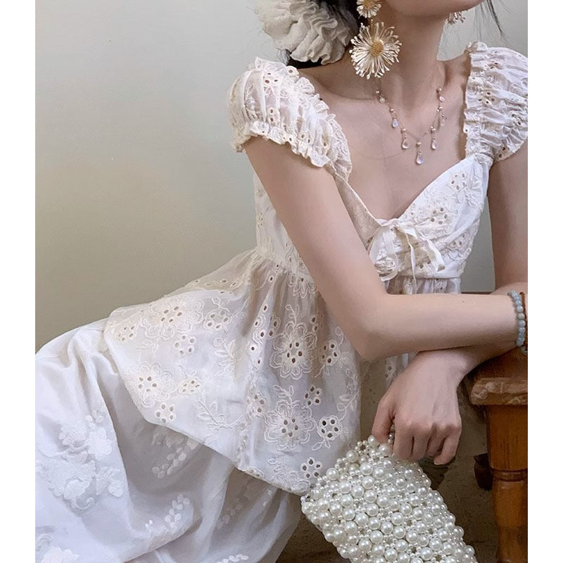 Strap Short-sleeve Top Loose Embroidered Wide-leg Pants For Women