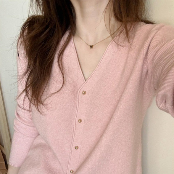 Autumn Womens Knitted Cardigan Cropped Relaxed-fit Top