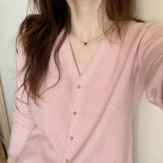 Autumn Womens Knitted Cardigan Cropped Relaxed-fit Top