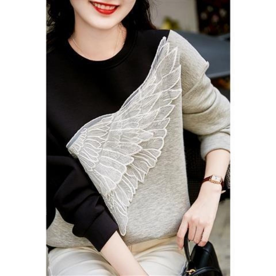 Farvekontrast Patchwork Tredimensionelle Vinger Broderet Rundhalset Sweater