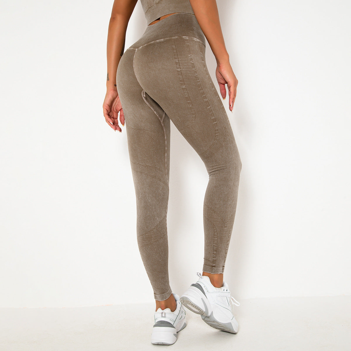 Washed Striped Yoga Trousers, Tight Waist And Hips