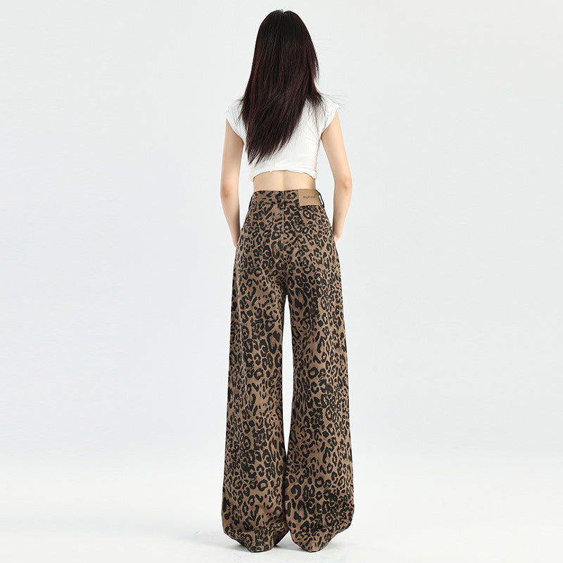 Retro Minority Leopard Jeans Hip Hop Loose Wide Leg Leisure Street