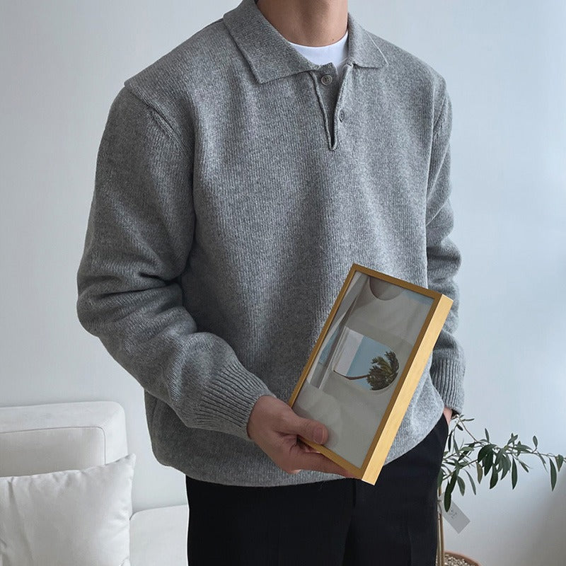 Lapel Polo Sweater Men's Loose Sweater