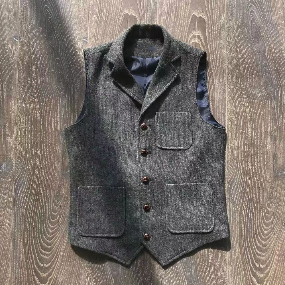 Mens Retro Khaki Hunting-Style Multi-Pocket Casual Vest