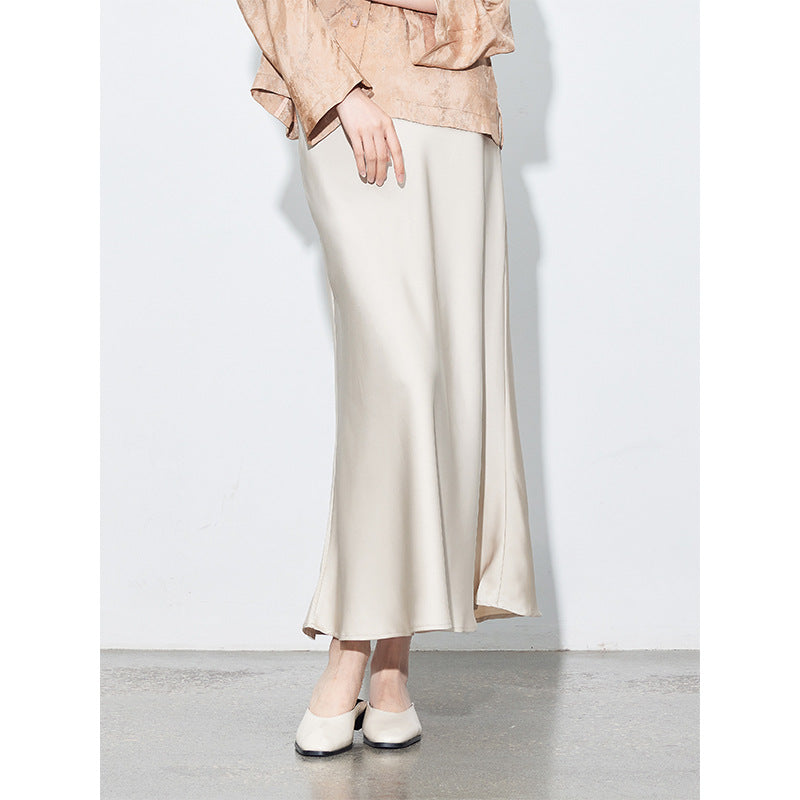 Oblique Cut Glossy Silky Half Body New Acetate Satin Temperament High Waist Fishtail Skirt