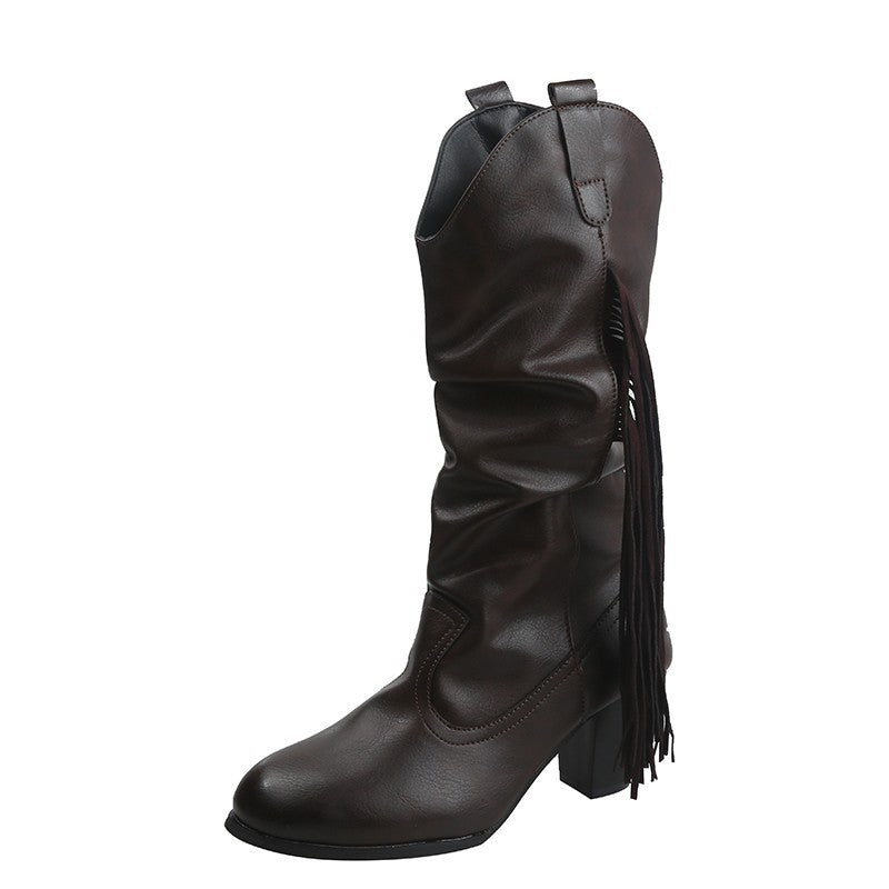 Fashion Style High-heeled Fringed Mid-boots Plus Size