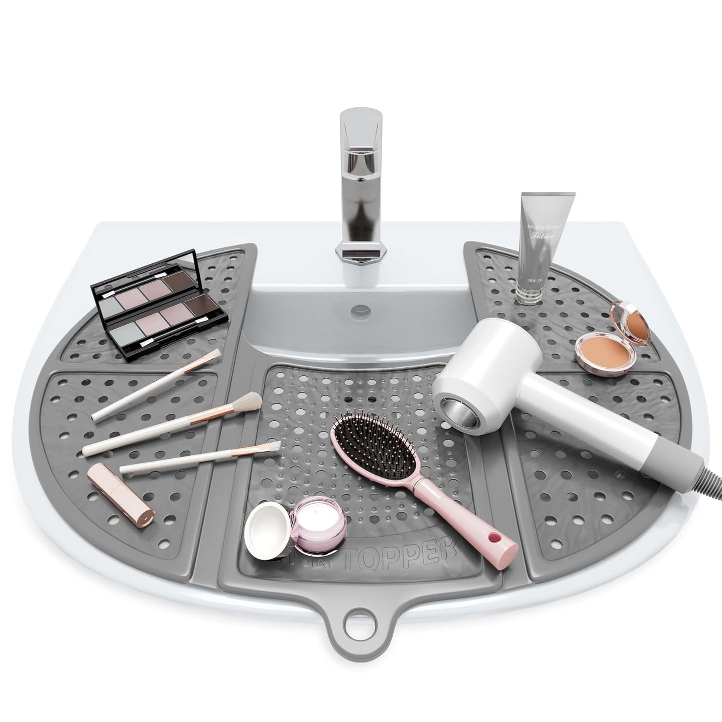 Bathroom Counter Cover & Storage Saver, Foldable Mat for Hot Tools, Hair Styling & Makeup, Beauty Brush Cleaning Mat, RV Camper Sink Cover & for Small Spaces (Standard Pacific Blue)