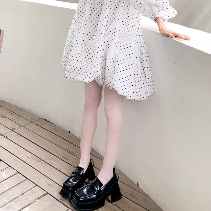 Women's British Style Retro Square Toe Platform Leather Shoes