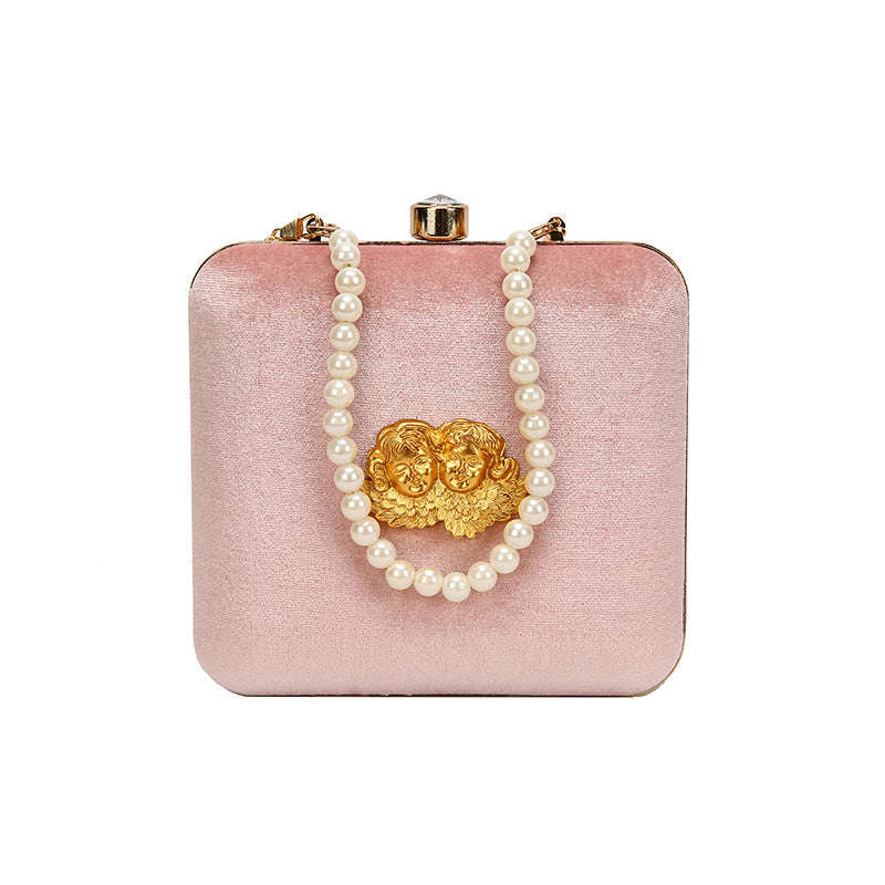 Fashion Red Velvet Pearl Chain Thin Chain Female Bag