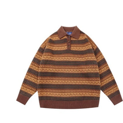 American Retro Striped Sweater Wide Style