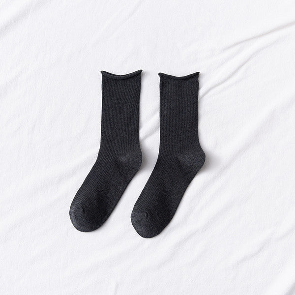 Women's Mid-tube Socks Thin Candy Color Rolled Edge Cotton