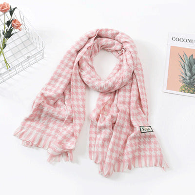 Autumn And Winter Black And White Houndstooth Scarf Artificial Cashmere Shawl Tassel