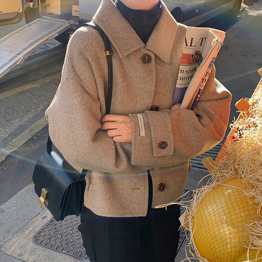 Small Fragrance Simple Lapel Single-breasted Short Woolen Coat