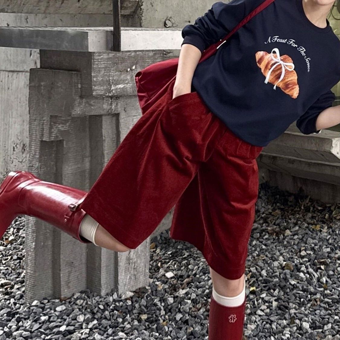 Stylish, High-end Red Corduroy Mid-length Pants
