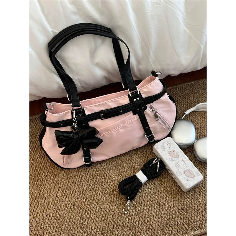 Commuter Underarm Design Girl's Headwind Texture Motorcycle Satchel