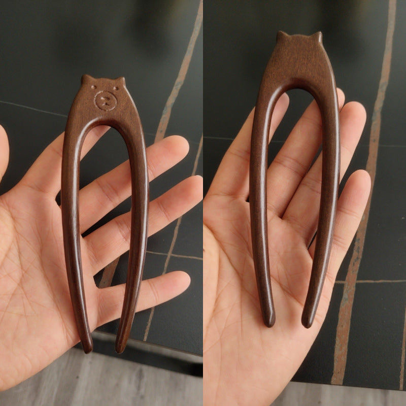 Kitten Double Hairpins Sandalwood Hairpin