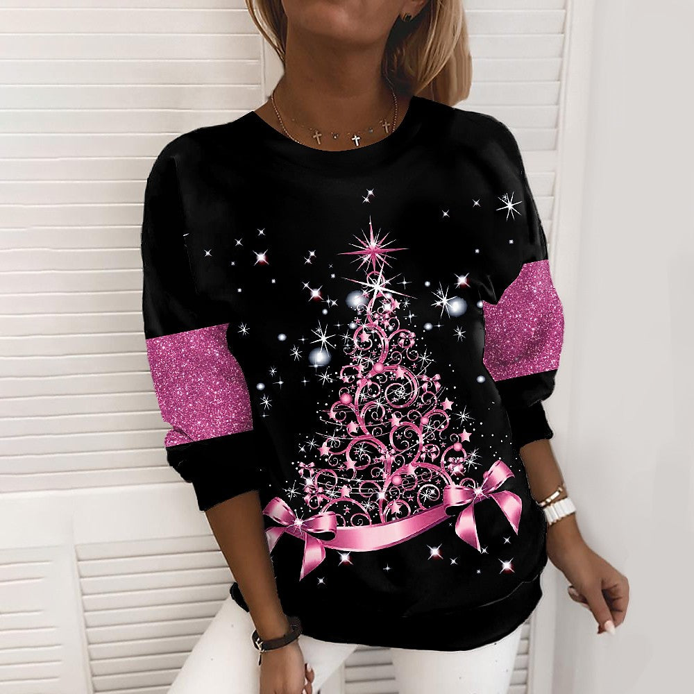 Julesweater til kvinder med 3D digitalprint, pulloverjakke, fashion casual sweatshirt, langærmet printet rundhalset skjortetop