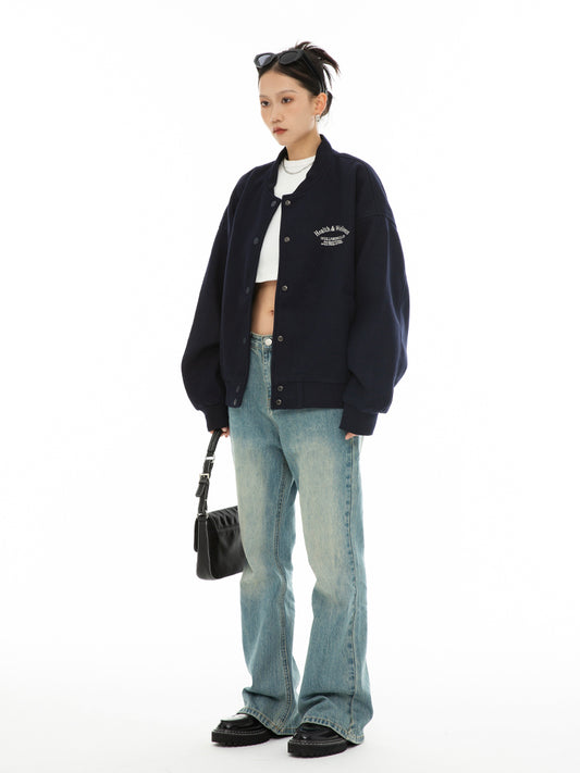 Vintage Themed Embroidered Cropped Jacket Oversized