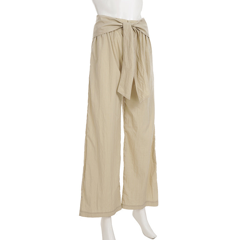 Womens Casual Minimalist High-Waisted Drapey Straight-Leg Pants