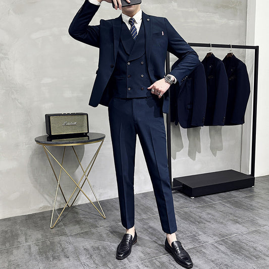 Men's Wine Red Three-piece Dustproof Suit Cover Slim Fit Suit