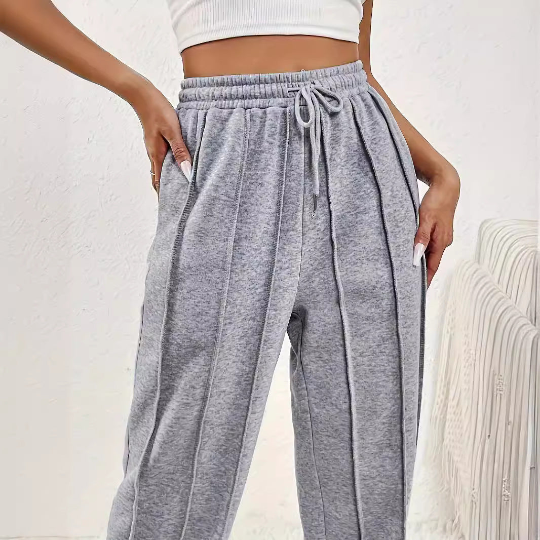 Gray Sweatpants Women's High Waist Wide Leg Loose