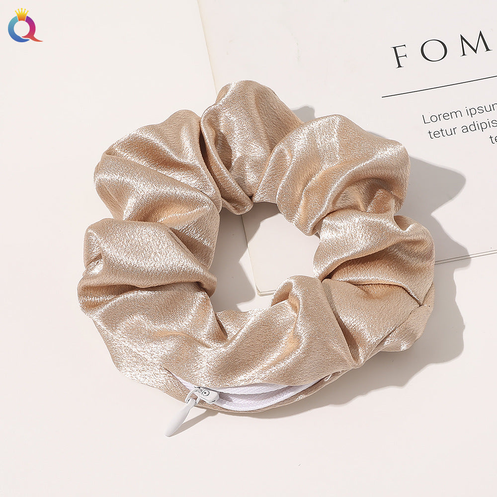 European And American Printed Satin Zipper Large Intestine Hair Ring