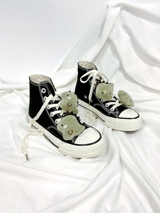 Creative Dinosaur All-match High-top Black Canvas Shoes