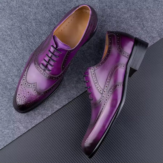 Men's Fashion Oxford Hand Carved Craft Purple Wedding Party Shoes