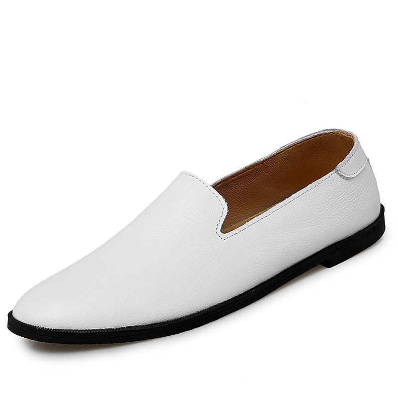 Fashion British Trend Lazy Soft Sole White Casual Leather Shoes