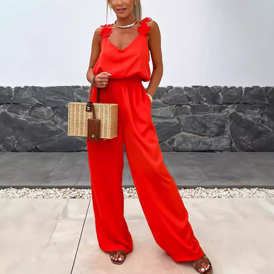 Spring And Summer New Suspender Sleeveless Pocket Jumpsuit Casual Loose